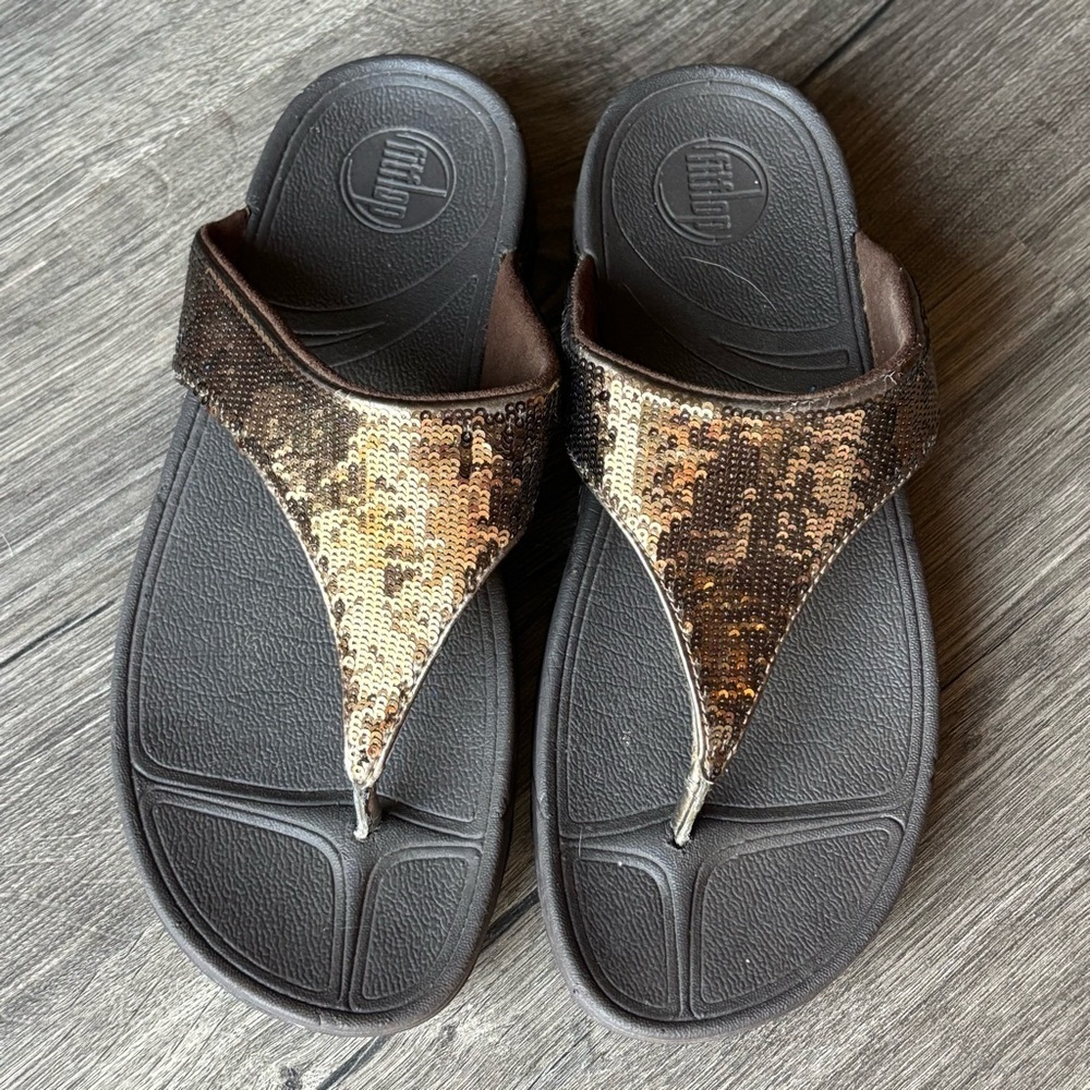 Fitflop Electra Classic Bronze Sequin Sandals size 9/41